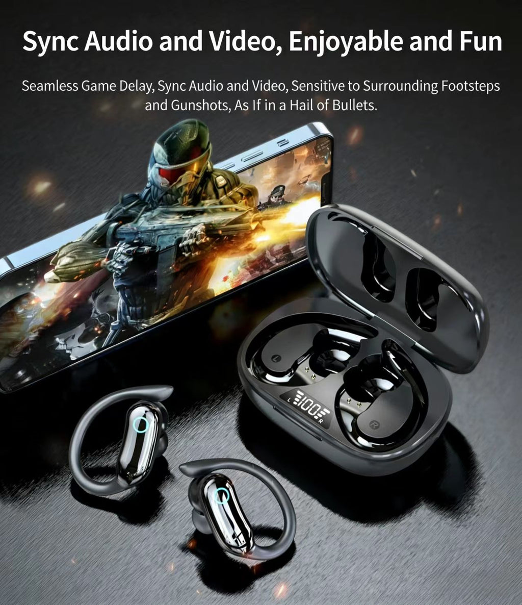 IPX7 Waterproof TWS Sports Bluetooth Earphones, High Fidelity Stereo, Ear-Hook Design