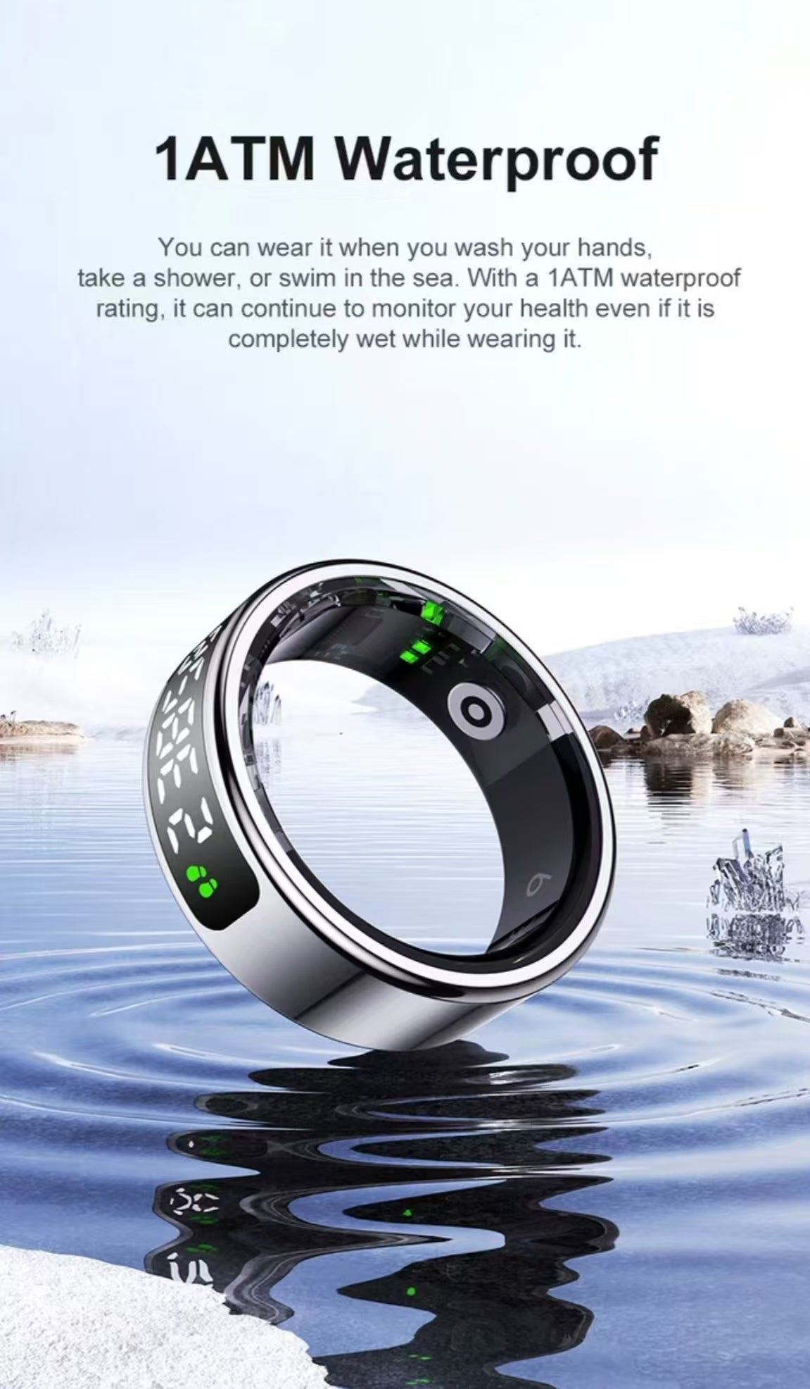 R11C Smart Ring: with Display Screen, Heart Rate, Blood Oxygen & Sleep Monitoring, Step and Calorie Tracking, Touch Control for Sports.