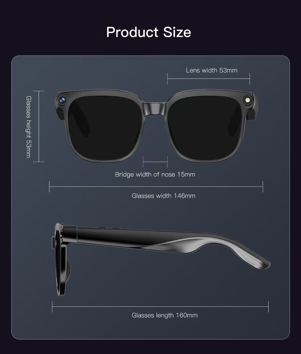 Smart Glasses with 8MP Photo/Video, Real-Time Translation, Bluetooth Calling & AI Assistant.