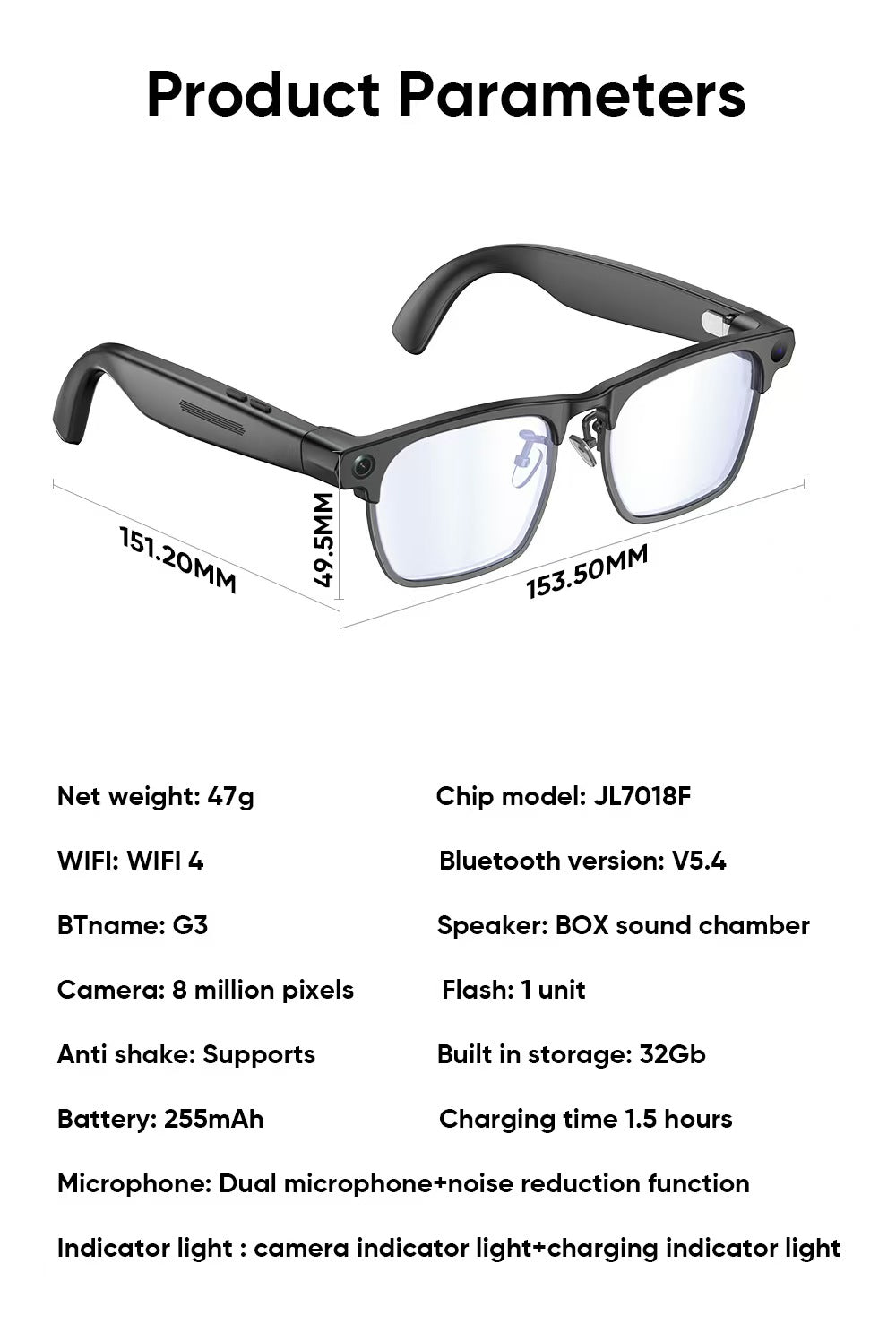AI Smart Glasses G1, New Semi-Rimless Business Style with 8MP HD Photo/Video, Real-Time Translation & Smart Bluetooth.