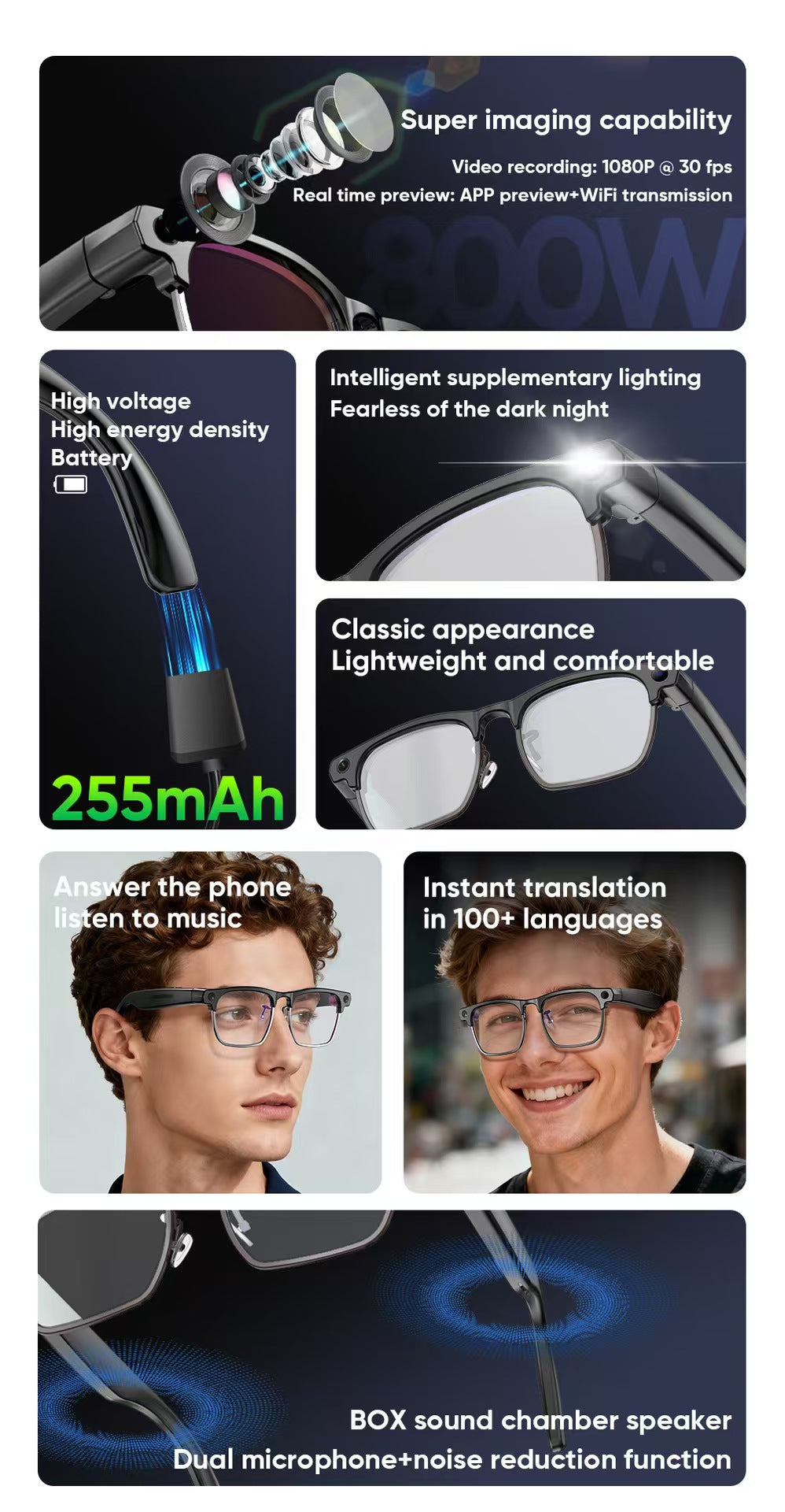 AI Smart Glasses G1, New Semi-Rimless Business Style with 8MP HD Photo/Video, Real-Time Translation & Smart Bluetooth.