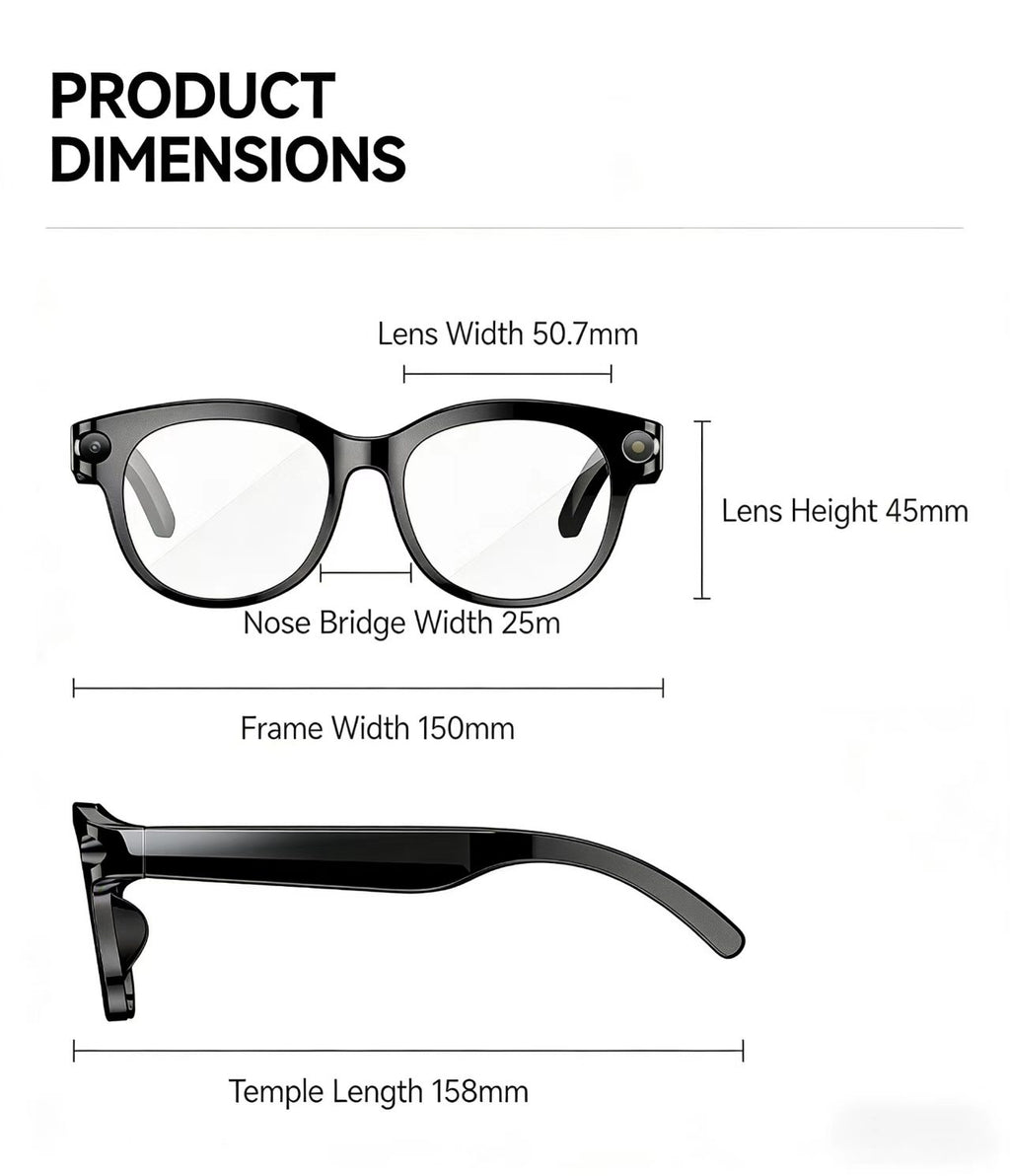 AI Smart Glasses 8MP Multifunctional HD Photo Capture Video Recording Object Recognition Call Function with Data Transmission, Model M89.