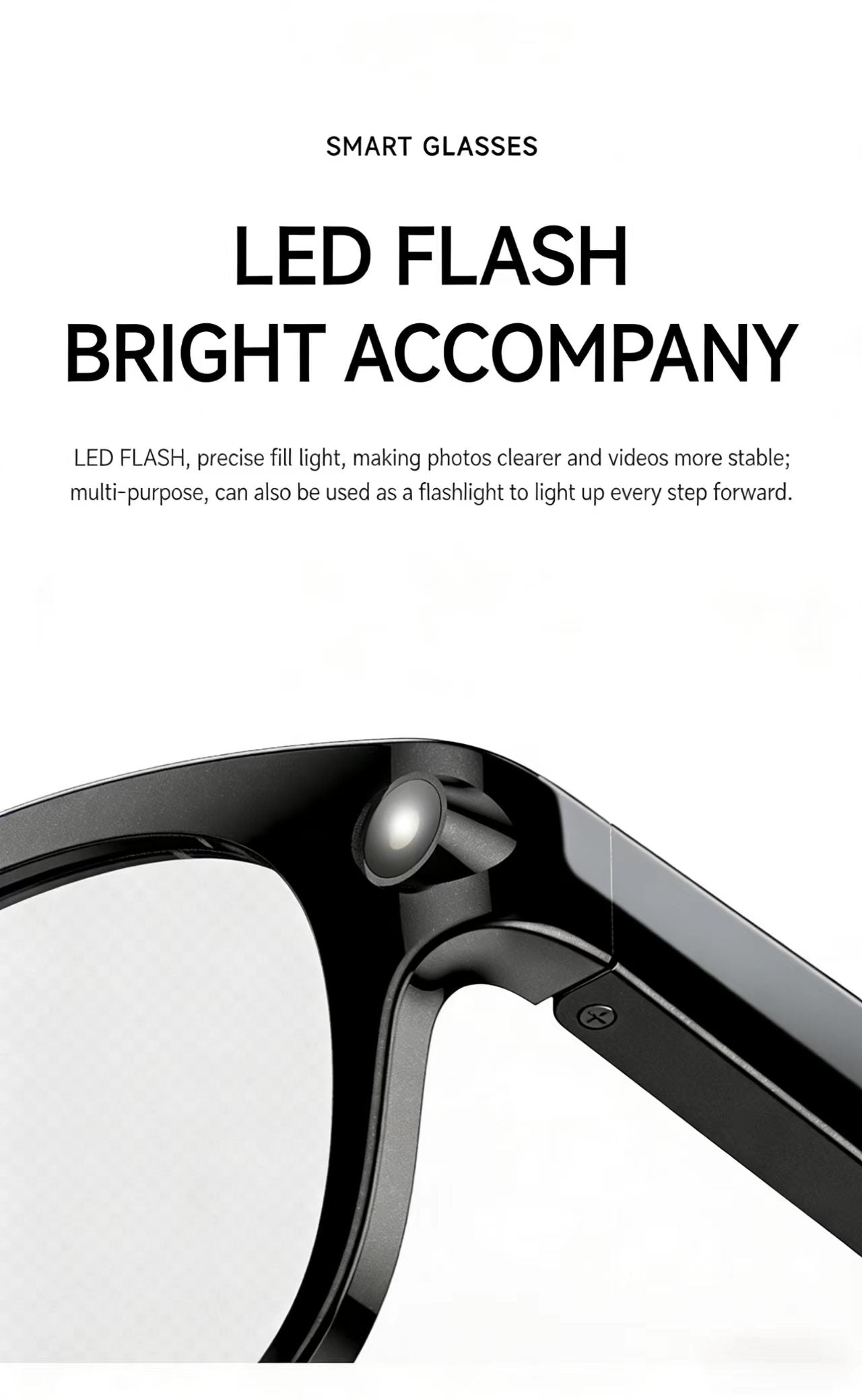 AI Smart Glasses 8MP Multifunctional HD Photo Capture Video Recording Object Recognition Call Function with Data Transmission, Model M89.