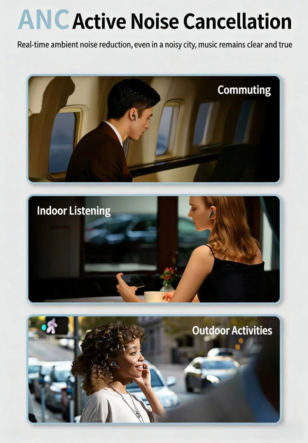 AI Smart Translation Bluetooth Earphones: Active Noise Cancellation (ANC), Supports Multilingual Real-Time Interpretation.