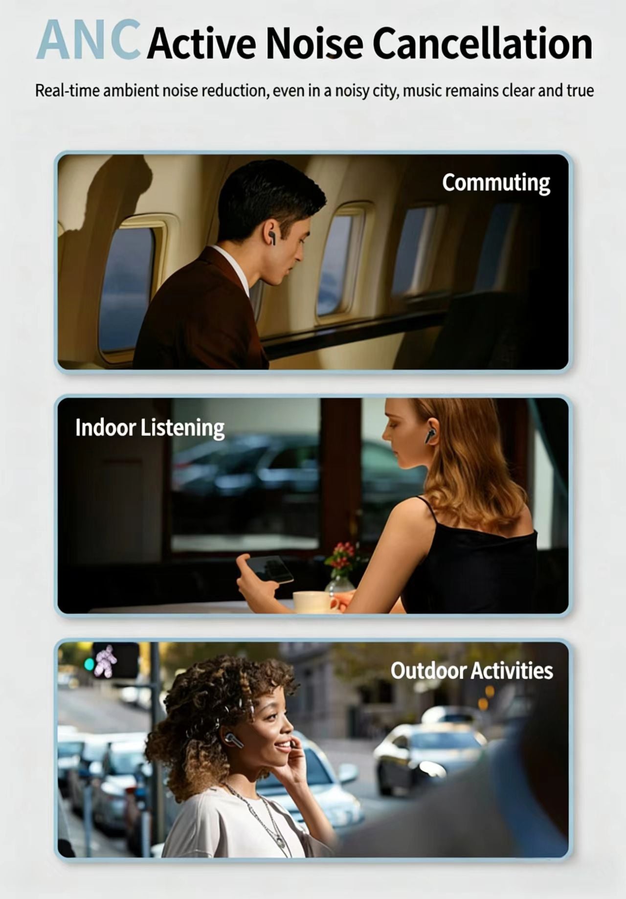 AI Smart Translation Bluetooth Earphones: Active Noise Cancellation (ANC), Supports Multilingual Real-Time Interpretation.