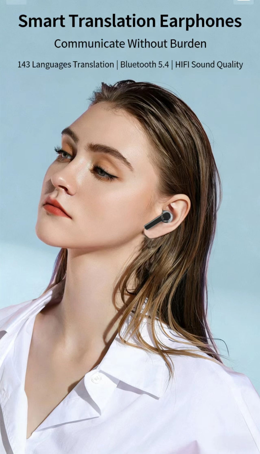 AI Smart Translation Bluetooth Earphones: Active Noise Cancellation (ANC), Supports Multilingual Real-Time Interpretation.