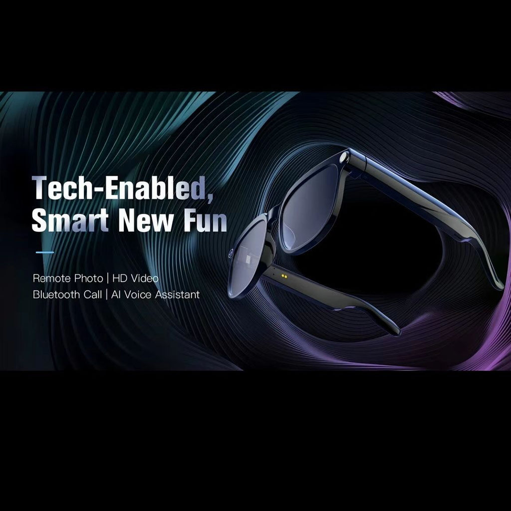 AI smart glasses with an 8MP anti-shake camera for photo/video, object recognition, and real-time translation.