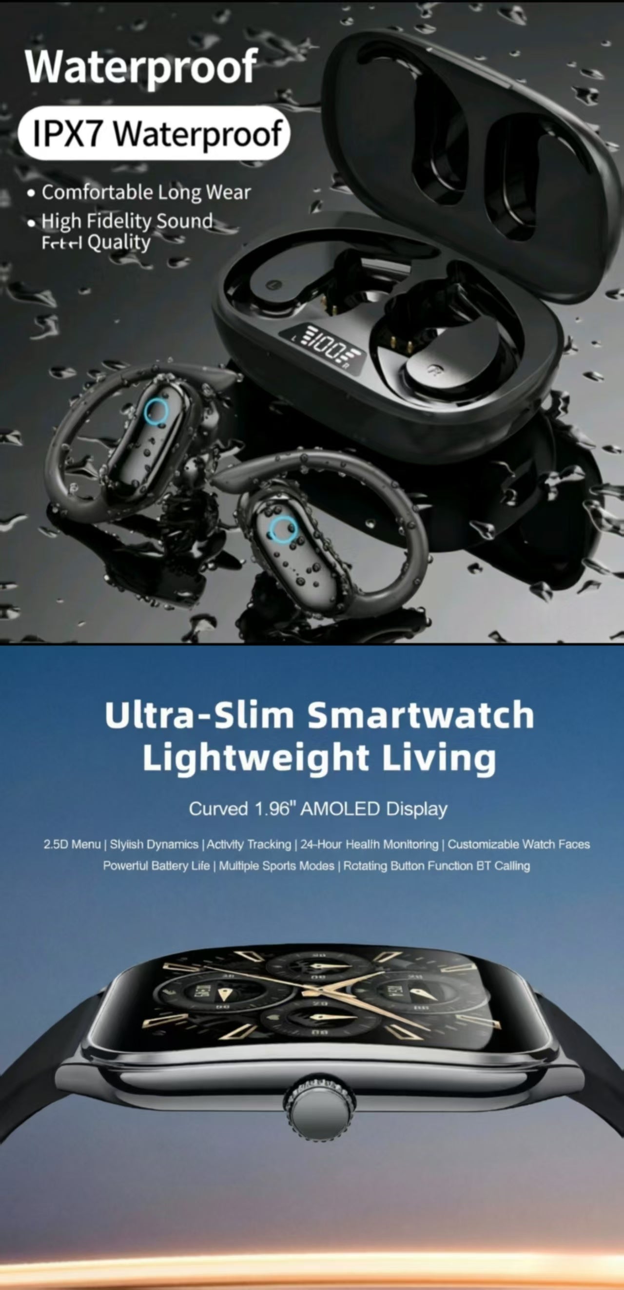 MT61 Smart Watch & TWS Sports IPX7 Waterproof Bluetooth Earbuds