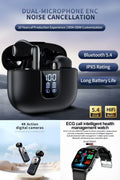 4K Ultra HD Anti-Shake Pocket Camera，ET580 Smart Watch & LED Digital Display Dual-Mic ENC TWS Bluetooth Earbuds